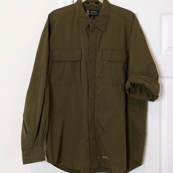 Eddie Bauer, size L, army green fishing/trail button down - Picture 1 of 11
